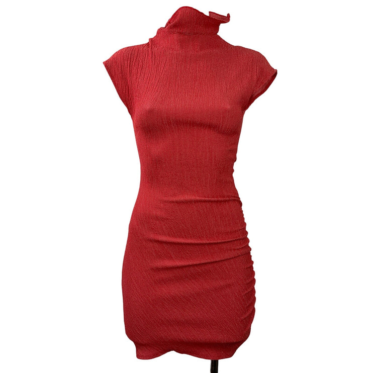 Zara Women's Red Short Sleeve Textured Turtleneck Mini Bodycon Dress Size S