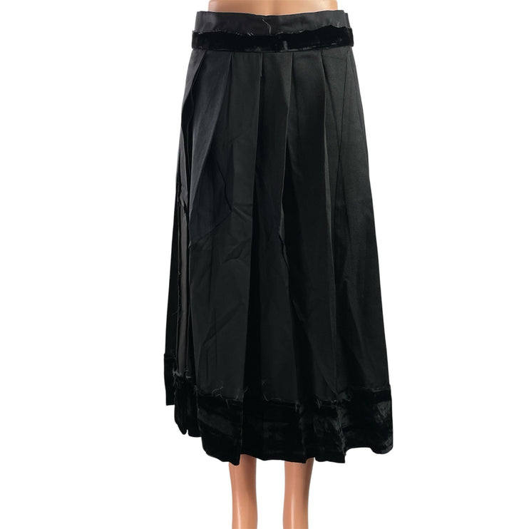Nicolo Romano Womens Black Distressed Velvet Pleated Midi A-Line Skirt Size M