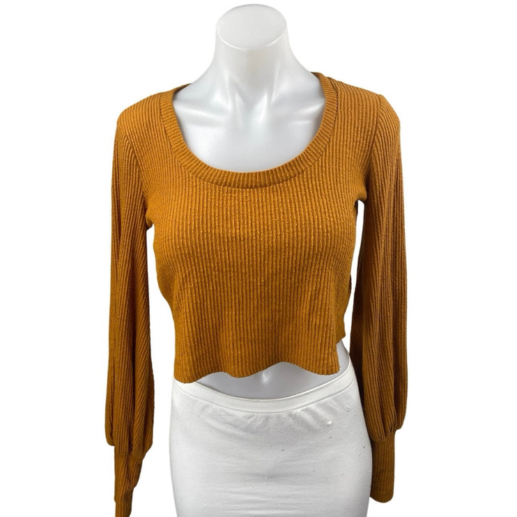 Urban Outfitters Out From Under Tan Long Balloon Sleeve Boxy Cropped Sweater XS