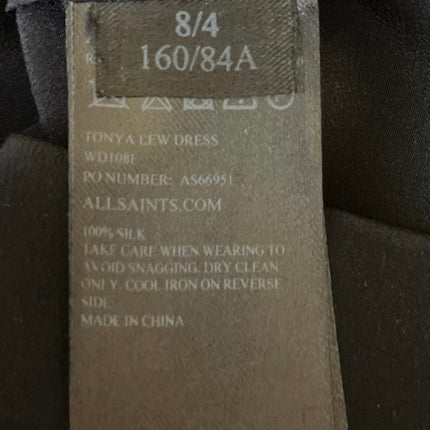 AllSaints Black 100% Silk Short Cap Sleeve Mock Neck Mini Shift Dress Size 4