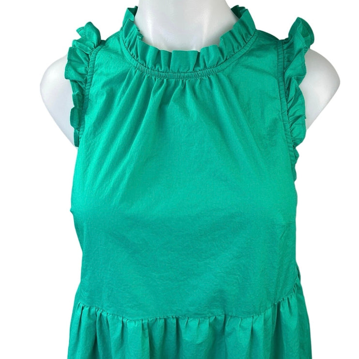 J.Crew Green Sleeveless Ruffles Tiered Poplin Midi A-Line Tank Dress Size 2