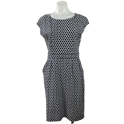 Boden Womens Blue White Polka Dots Short Cap Sleeve Pleated Midi Sheath Dress 8