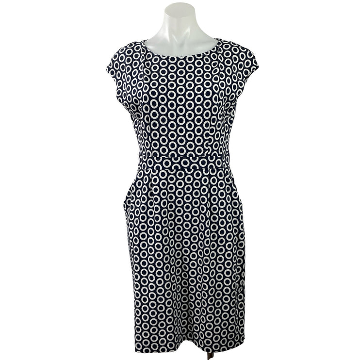 Boden Womens Blue White Polka Dots Short Cap Sleeve Pleated Midi Sheath Dress 8