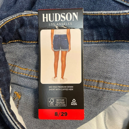 NEW Hudson Jeans Blue Roll Cuff Hem Mid Waist Mom Girlfriend Denim Shorts Size 8