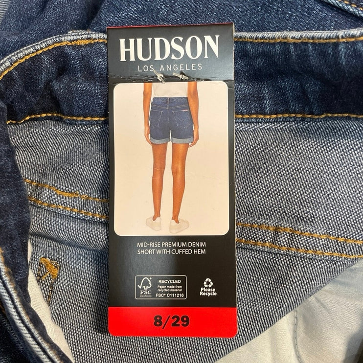 NEW Hudson Jeans Blue Roll Cuff Hem Mid Waist Mom Girlfriend Denim Shorts Size 8