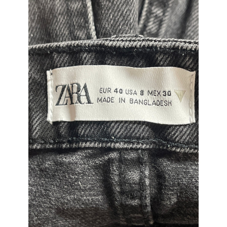 Zara Women's Black High Waisted Button Fly Raw Hem Cut Off Denim Jeans Shorts 8