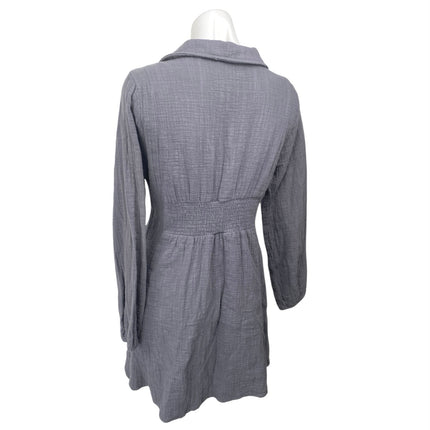 Heyson Gray Long Sleeve Collared V-Neck Button Down A Line Mini Dress Size S