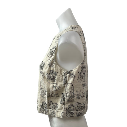 Abercrombie & Fitch Architectural Sketch Linen Sleeveless Crop Vest Tank Top S