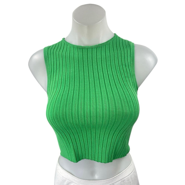 Zara Women's Green Sleeveless Crew Neck Ribbed Knit Sweater Vest Crop Top Size S