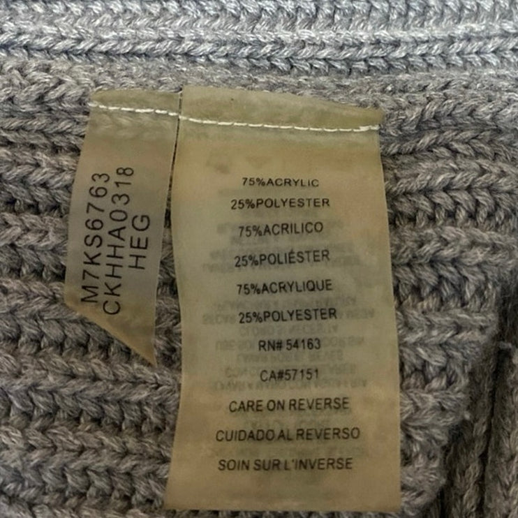 Calvin Klein Women's Gray Rib Knit Ruffle Long Sleeve Pullover Sweater Top Sz XL