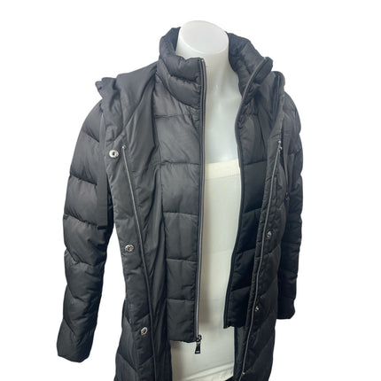 Tahari Women's Black Hoodied Full Zip Puffer Quilted Maxi Long Coat Jacket Sz S