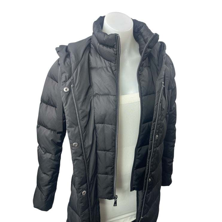 Tahari Women's Black Hoodied Full Zip Puffer Quilted Maxi Long Coat Jacket Sz S