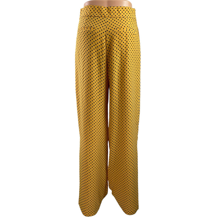 Zara trf Womens Yellow Polka Dots Mid Rise Wide Leg Trousers Dress Pants Size S