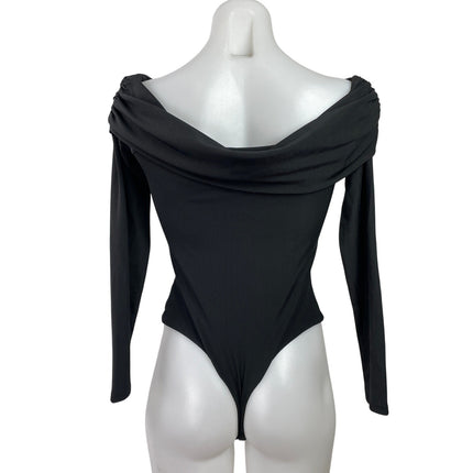 AFRM Women's Black Long Sleeves Off The Shoulders Bodysuit Tee T-shirt Top Sz SP