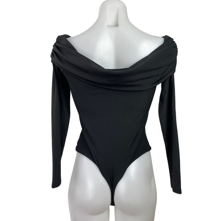 AFRM Women's Black Long Sleeves Off The Shoulders Bodysuit Tee T-shirt Top Sz SP