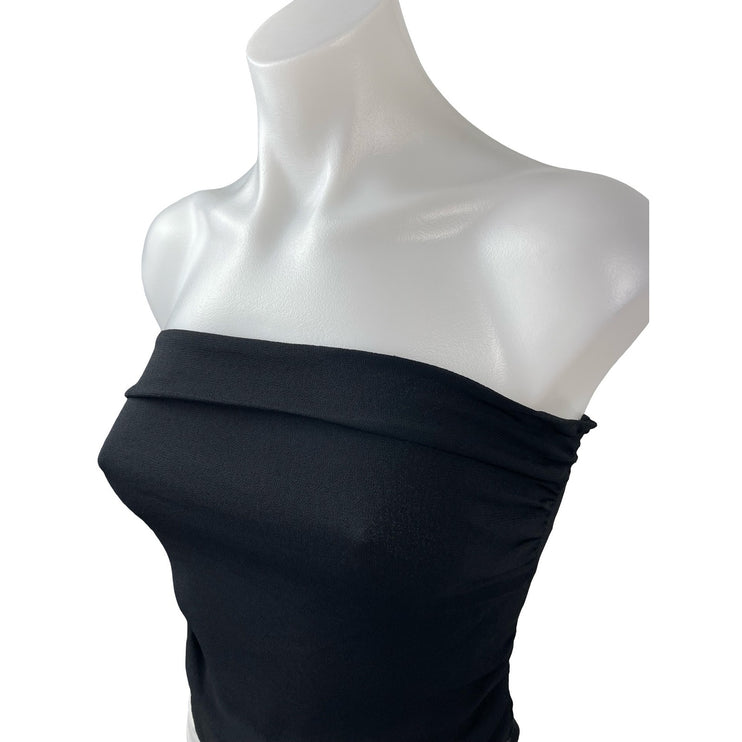 Reformation Women's Black Smocked Back Sleeveless Strapless Bandeau Crop Top 4