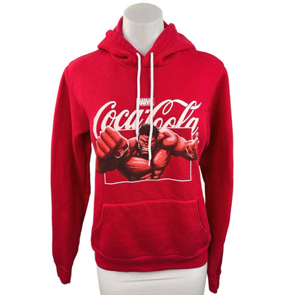 Marvel Coca Cola Hulk Superhero Red Graphic Long Sleeve Sweatshirt Hoodie Top Sz S