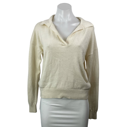 Aritzia Wilfred Women's Cream Wool Knit Long Sleeve Polo Sweatshirt Sweater XS