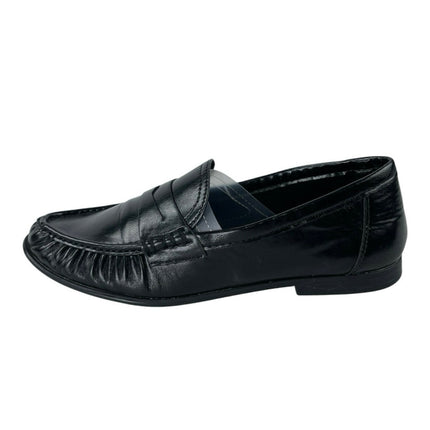 Zara Women's Black Ruched Gathered Leather Slip On Penny Loafer Flat Shoes Sz 39