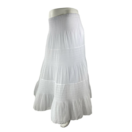Nashalyly Women's White Elastic Waist Ruffled Tiered Maxi Flare A-Line Skirt XL