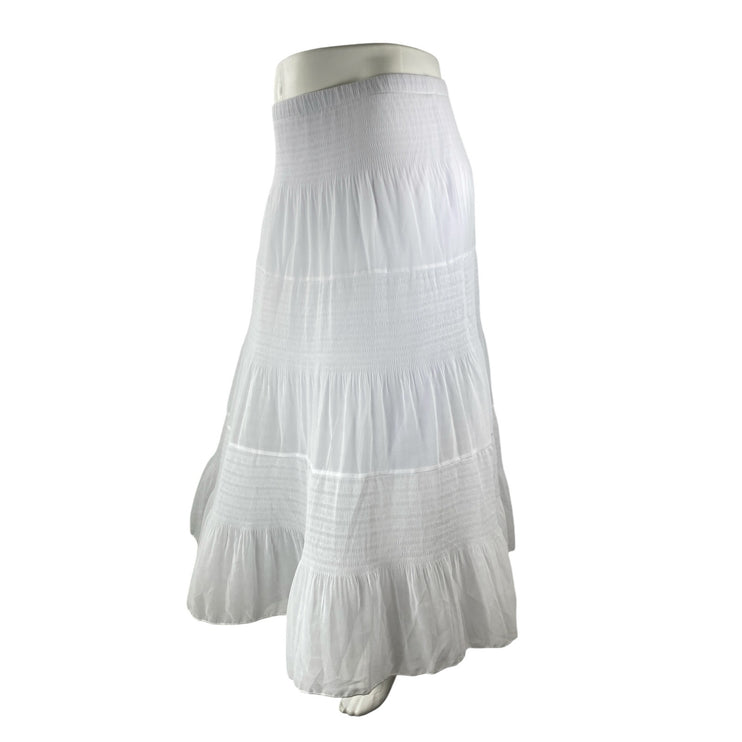 Nashalyly Women's White Elastic Waist Ruffled Tiered Maxi Flare A-Line Skirt XL
