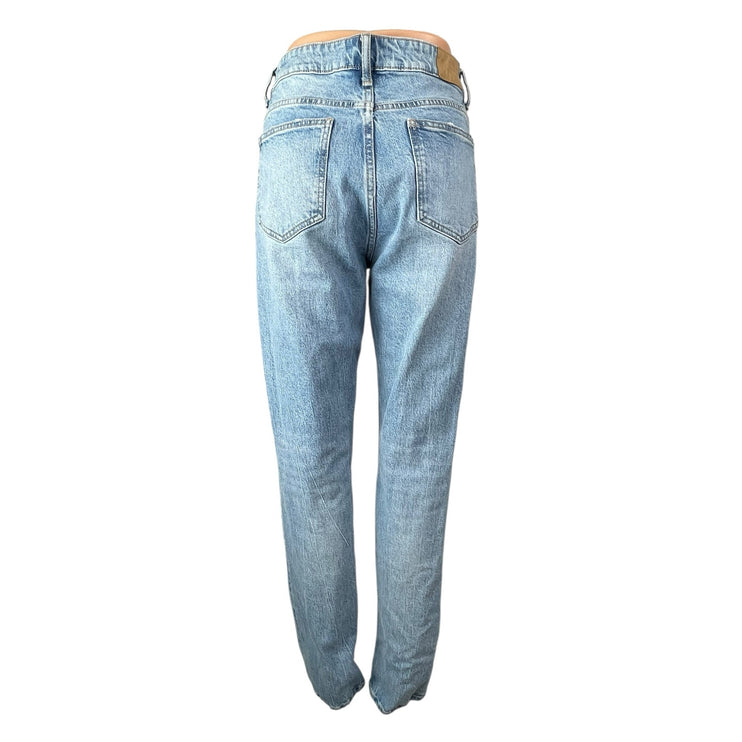 Zara Women's Blue Light Wash Slit High Waisted Straight Denim Jeans Size 8