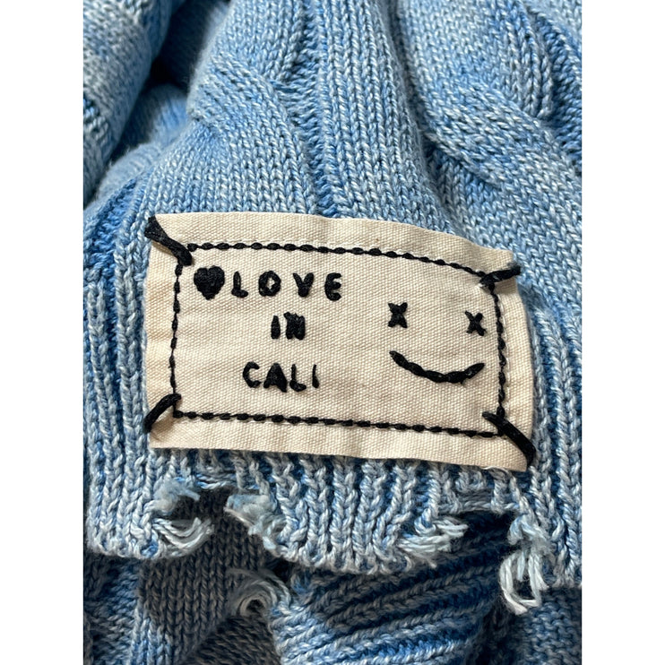 POL Women's Blue Cable Knit Distressed Long Dolman Sleeve Sweater Top Size L