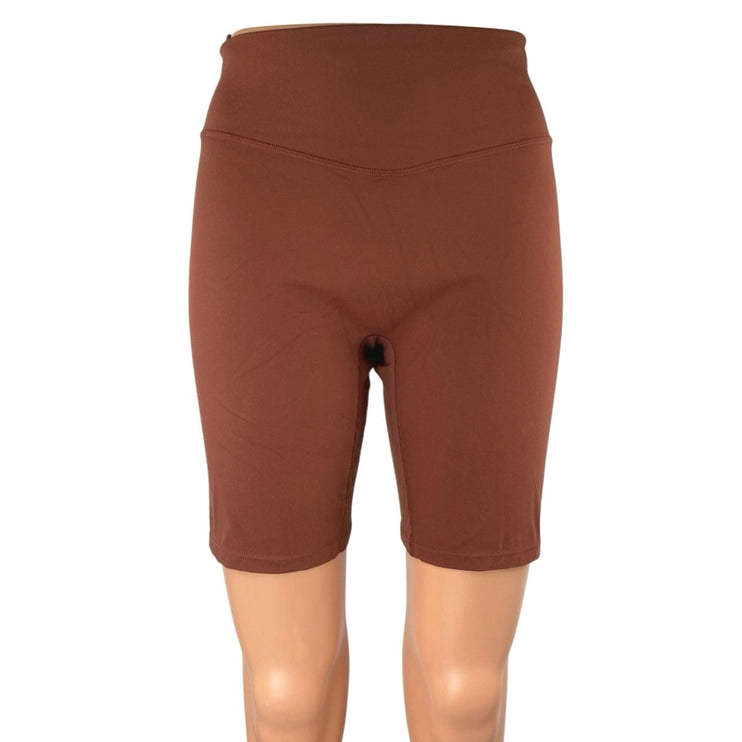 Vitality Women's Brown High Waisted Yoga Running Athletic Biker Shorts Size L