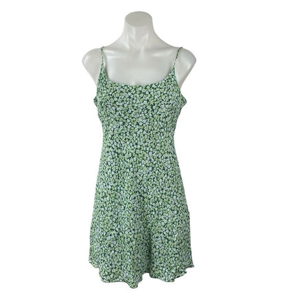 Aritzia Sun-deh Green Ditsy Floral Sleeveless Scoop Neck Cami Mini Slip Dress L