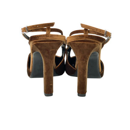 Zara Women's Chocolate Brown Faux Suede Slingback Round Toe Pump Heels Size 10