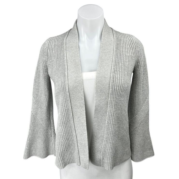 Ann Taylor LOFT Womens Gray Ribbed Knit Bell Sleeve Cardigan Sweater Top Size XS