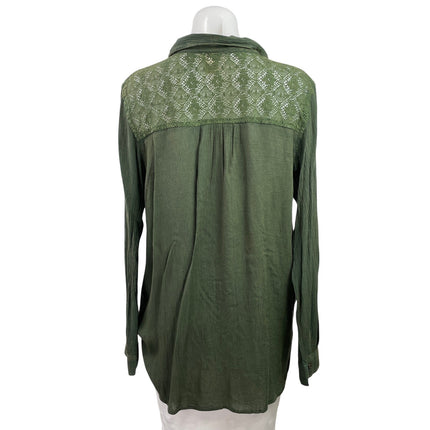 Lola P Women's Green Long Sleeve Embroidered Lace Button Down Shirt Top Size S