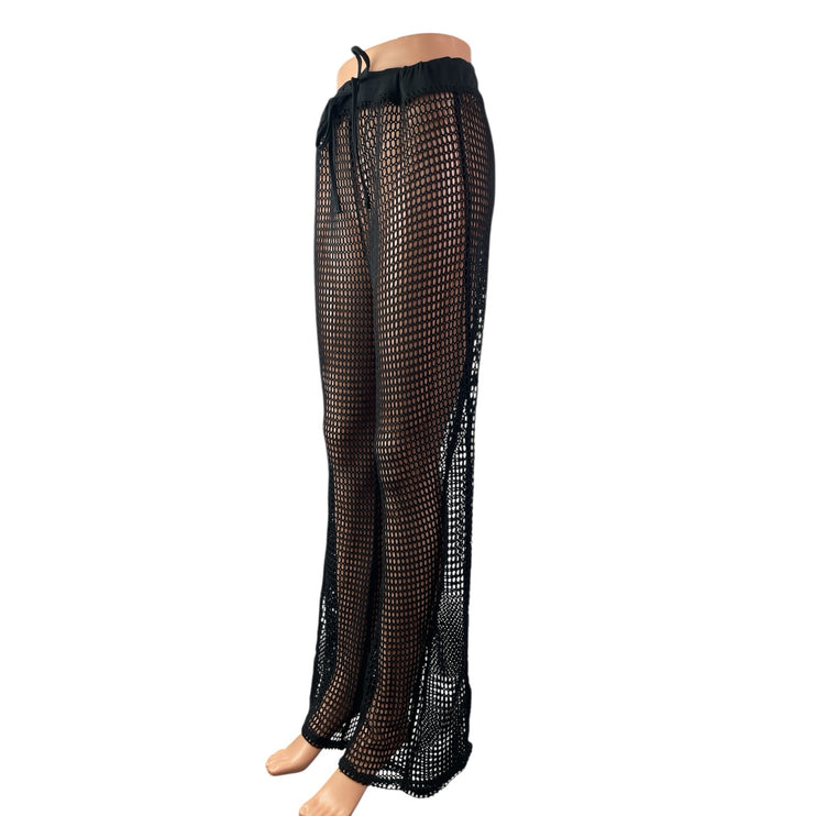 Shade & Shore Women's Black Mesh Sheer Crochet High Rise Beach Cover Up Pants M