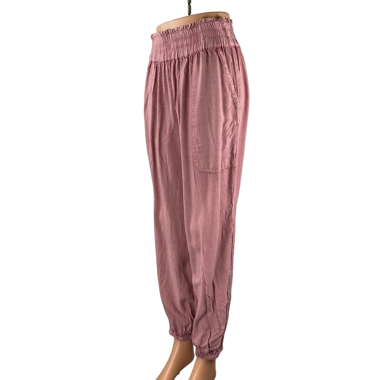 Devi Women's Pink Elastic Waist High Rise Casual Tapered Jogger Trousers Pants L