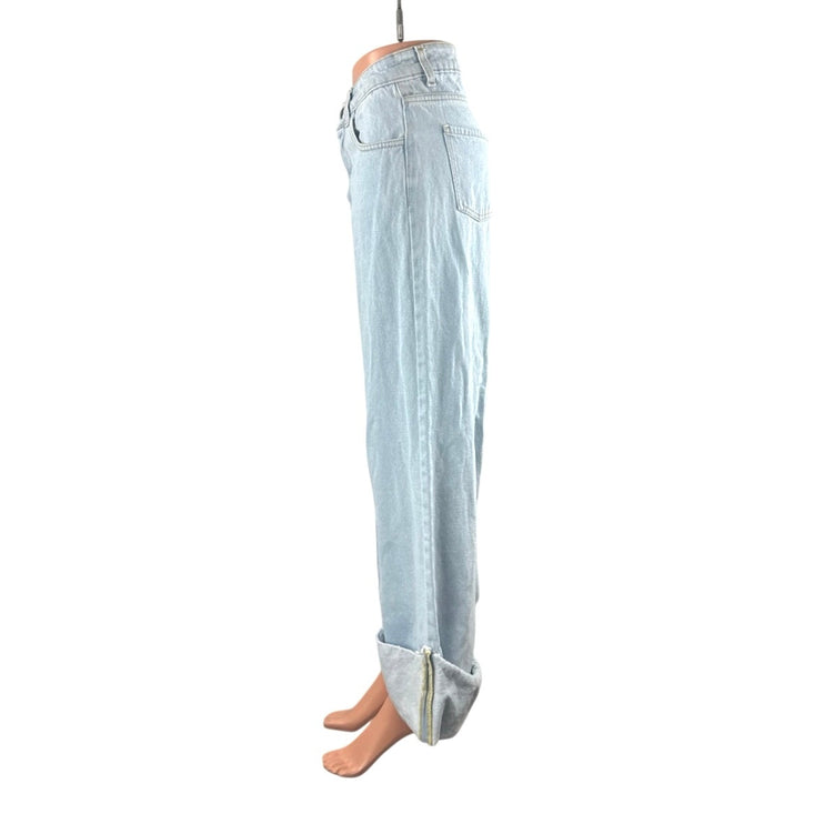 Lokita Milano Women Blue Light Wash Cuffed High Rise Wide Leg Denim Jeans Size S