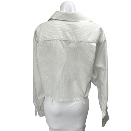 Axcess Women's White Striped Long Sleeve Cropped Button Down Shirt Top Size 16