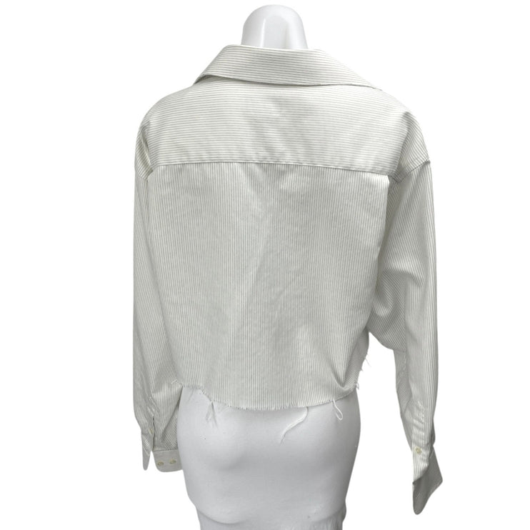 Axcess Women's White Striped Long Sleeve Cropped Button Down Shirt Top Size 16