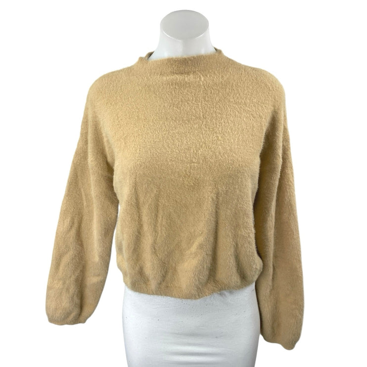 Princess Polly Womens Brown Fuzzy Faux Fur Mock Neck Long Sleeve Sweater Sz XS/S