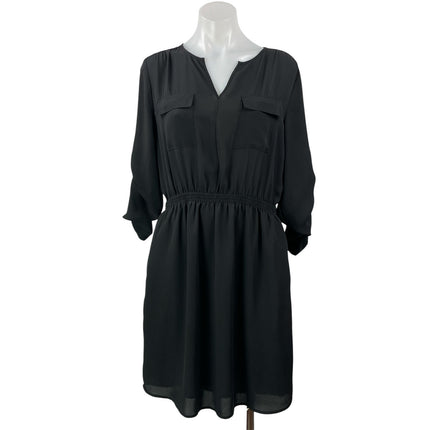 Mossimo Black 3/4 Sleeve Roll Tab Pocket Elastic Waist Mini Shirt Dress Size M