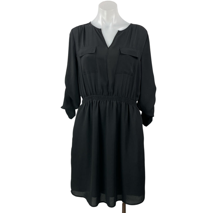 Mossimo Black 3/4 Sleeve Roll Tab Pocket Elastic Waist Mini Shirt Dress Size M