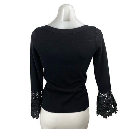 INC International Concepts Black Long Bell Sleeve Floral Lace Blouse Top Size XS