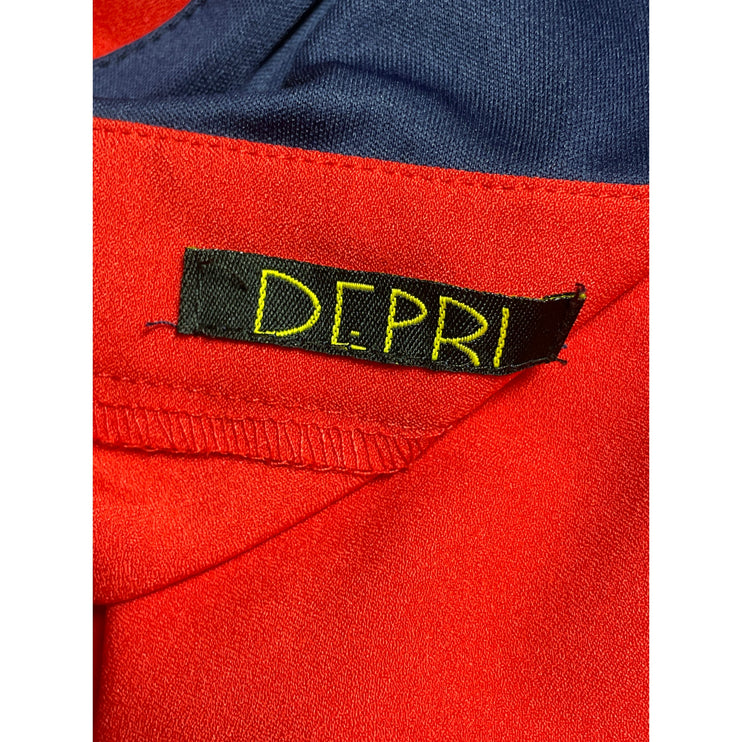 Depri Women's Navy Blue Red Long Mesh Sleeve Backless V Neck Romper Shorts Sz L