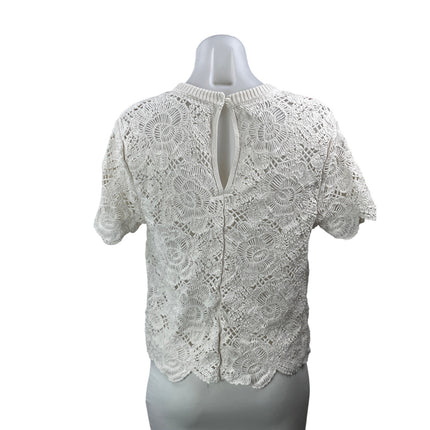 Abercrombie & Fitch White Short Sleeve Floral Lace Crochet Knit Blouse Top S