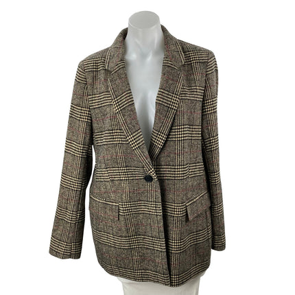The Drop Women's Beige Plaid Long Sleeve Notch Lapel Blazer Coat Suit Jacket L