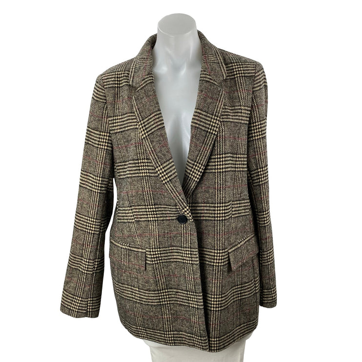 The Drop Women's Beige Plaid Long Sleeve Notch Lapel Blazer Coat Suit Jacket L