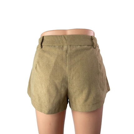 NEW Edikted Women's Brown Corduroy High Waisted Slim Fit Chino Hot Mom Shorts M