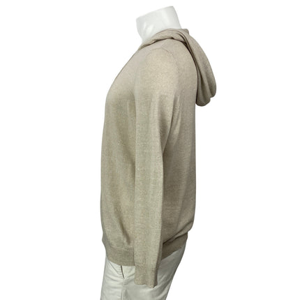 Lamberto Losani Men's Beige Linen Cashmere Full Zip Hoodie Sweatshirt Top Size S