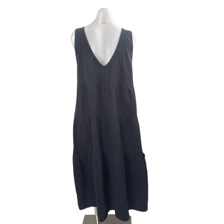 Quince Women Black Sleeveless V Neck Cami Tiered Camisole Tank Maxi Dress Size M