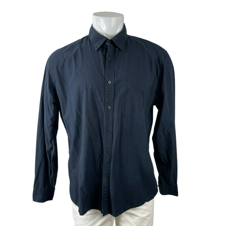 Uniqlo Men's Navy Blue Long Sleeve Pocket Casual Button Down Shirt Top Size XL