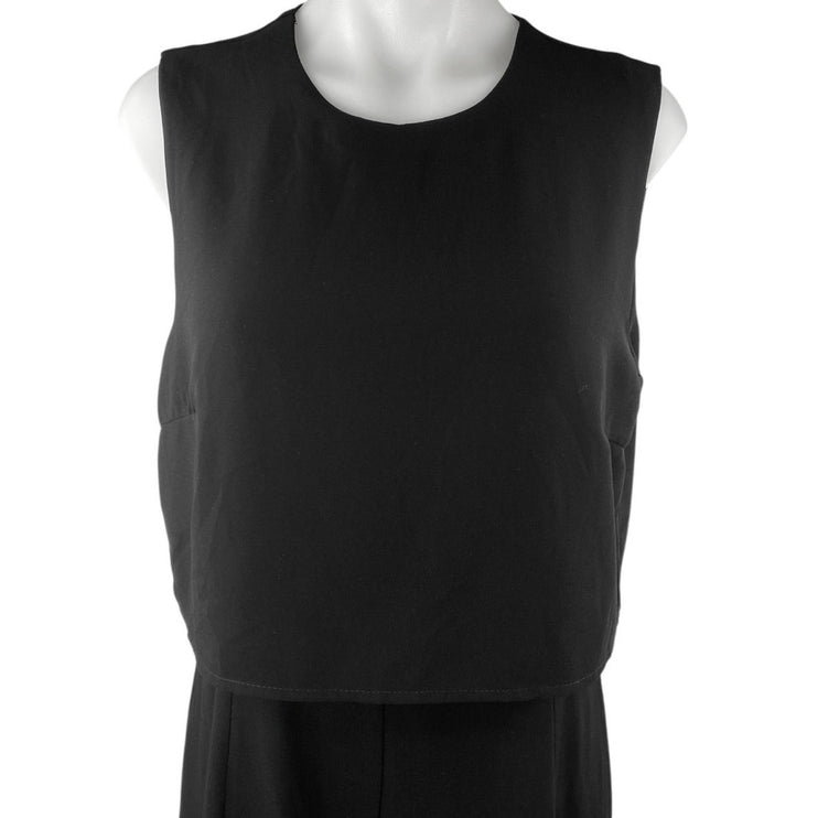 Lulus Women's Black Sleeveless Split Back Straight Wide Leg Romper Jumpsuit Sz L